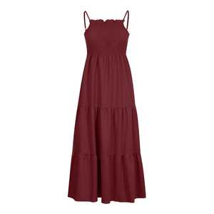 เดรสยาวไม่มีสายรัดของผู้หญิงชุดแมกซี่100% ยาวผ้าเรยอนหลวมสีพื้นเบอร์กันดีสำหรับผู้หญิง - Product Image 2