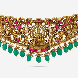 Vintage Gold-Plated <b>Silver</b> Temple Necklace with Pearl and Diamond Religious Ethnic Style for Wedding or Gift 188954 - Product Image 5