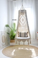 Fauteuil suspendu en macramé bohème 100% fait main, écologique, en cordon de coton couleur naturelle, qualité supérieure, forme carrée, pour plafond