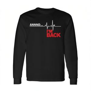 Sopravvissuto a una chirurgia al cuore e sono di nuovo qui! Maglietta a Maniche Lunghe con Motivi Cardiaci ed ECG, Prodotto Promozionale - Product Image 2