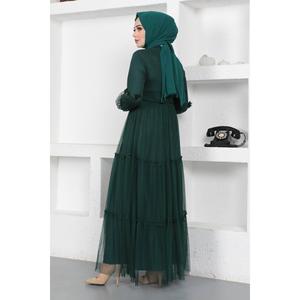 Vestido de Noche de Tul Floral Elegante para Fiesta Formal, Corte A, Largo hasta el Suelo, Manga Corta, Tallas Grandes, Cintura Natural, Cola Barrida - Product Image 5