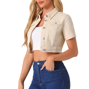Femmes avec logo personnalisé 2025 Veste élégante en denim déchiré à bordure brute Vestes en jean à épaules tombantes pour femmes - Product Image 4