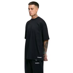 Camiseta de gran tamaño colegiada negra 300 GSM algodón Jersey de peso medio ajuste relajado Boxy hombro caído costilla cuello Vintage atletismo - Product Image 1