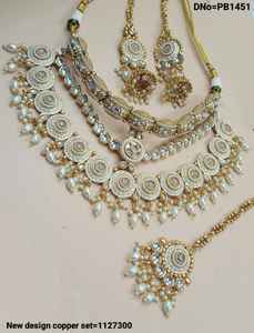 INDIAN TRADITIONAL and FASHIONABLE COPPER JEWELLERY BRIDAL <b>WEDDING</b> JEWELLERY <b>SET</b> for WOMEN EARRINGS and <b>NECKLACE</b> <b>SET</b> - Product Image 3