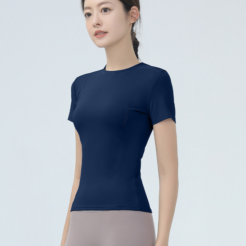 D-DST2766 Yoga Top - Short-Sleeved, Form-Fitting, Slimming Workout Top Nude-Coloured, High-Stretch Sports Running T-Shirt