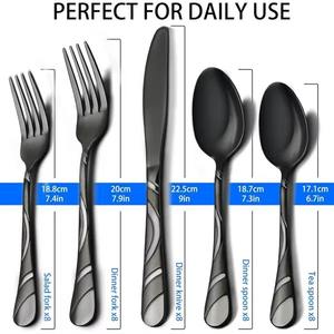 Juegos de Cubiertos Minimalistas con Acabado Negro, Perfectos para Comidas Familiares Informales, Cocinas Caseras y Uso Diario, Vajilla de la India - Product Image 4