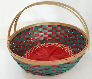Panier de rangement tissé festif artisanal à forte demande avec deux poignées en bois - Product Image 1