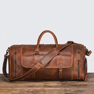 Sac de sport en cuir véritable de grande capacité pour hommes, sacs de voyage imperméables à la mode vintage avec fermeture à glissière - Product Image 5