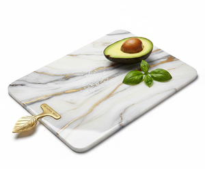 Planche à découper en résine de marbre de luxe, fabriquée à la main, en résine de marbre naturelle, planche de préparation alimentaire pour la cuisine, poignée, écologique, compatible lave-vaisselle - Product Image 1