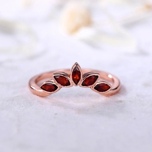 2025 nouvelle conception 14Kt jaune blanc or Rose grenat naturel bague en pierres précieuses bague de fiançailles de mariage incurvée - Product Image 2