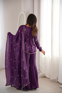 Fandy Silk Embroidery Sequence Work Ready To Wear <b>Top</b> With Fully Stitched Sharara Plazzo And Embroidery Sequence Work Dupatta - Product Image 5