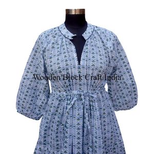 Robes de carrière en coton tricoté vintage, longueur maxi formelle, manches bouffantes, motif floral, coupe trapèze, haute qualité, écologiques, confortables - Product Image 3