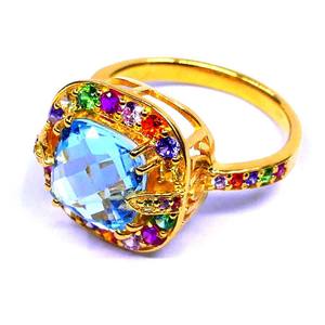 Último anillo de compromiso elegante clásico de Plata de Ley 925, abalorio de piedras preciosas multicolor de Topacio azul para boda y fiesta - Product Image 3
