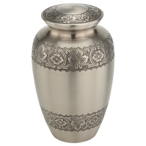 Urne funéraire en étain pour cendres humaines avec élégantes bandes gravées noires, urne funéraire en métal, souvenir pour la vente en gros - Product Image 1