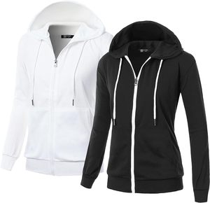 Sudadera con capucha básica ligera con cremallera 80% Algodón 20% poliéster chaqueta con capucha fina de manga larga para mujer dentro de bolsillo oculto Sudadera con capucha - Product Image 1