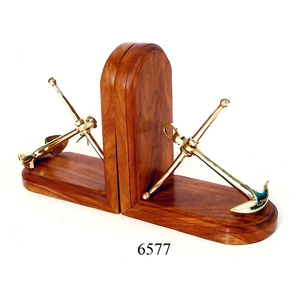 <b>Anchor</b> Bookend Pair Nautical Product Table Top Decorative Wooden Handmade BookEnds With Brass <b>Anchor</b> Customized for Sale - Product Image 1