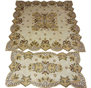 Nappe en tissu filet doré haute vente broderie de perles faites à la main avec Design floral linge de table de mariage élégant - Product Image 3