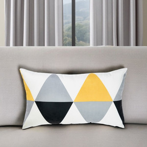 Fodera per cuscino decorativo HMS 30x50 cm in poliestere giallo e bianco, motivo geometrico vintage, imbottita in schiuma cucita - Product Image 4