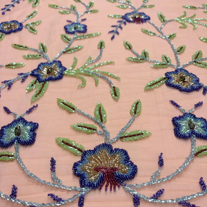 Luxury Eco-Friendly <b>Beaded</b> Flower Embroidery Lace <b>Fabric</b> for Bridal & Couture Dresses - Product Image 1