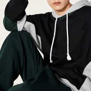 Sweat à capuche pour hommes surdimensionné personnalisé OEM couleur noir à capuche automne hiver Patchwork cordon sans poche sweat Streetwear - Product Image 5