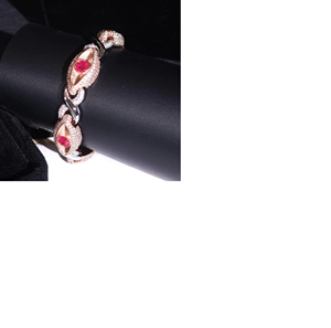 Pulsera de Plata 925 con Moissanita y Piedras de Color Rojo, Diseño de Eslabones, Joyería de Moda de Lujo, Brillo Brillante, Pieza Elegante - Product Image 4