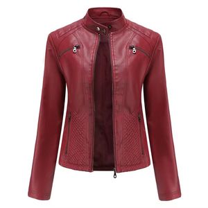 Mode polyvalent PU veste femmes automne et hiver à volants taille mode courte en cuir ZipperJacket - Product Image 6