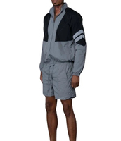 Ensemble court coupe-vent respirant en polyester/coton avec logo personnalisé pour homme, grande taille, veste zippée et short