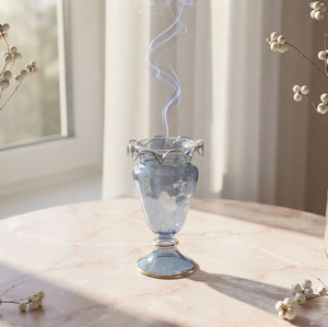 ZAHEREEN LW89 Quemador de incienso floral esmerilado de lujo egipcio, hecho a mano, de vidrio resistente al calor, con ribete de oro de 24k para Bakhoor Oud en el hogar - Product Image 2