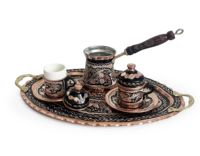 Ensemble de présentation de café et de thé artisanal en cuivre de style moyen-oriental Shark Anatolia Erzincan, 4 pièces, respectueux de l'environnement
