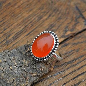 Bague en cornaline faite à la main en argent sterling 925 cadre de lunette de pierres précieuses ovale élégant classique pour mariage noël/saint valentin - Product Image 1