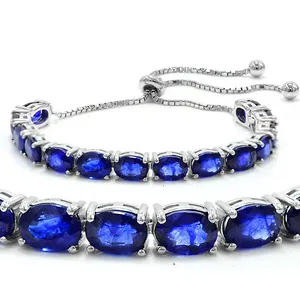 Bracciale cravatta da sposa in argento Sterling 925 7x5 MM con zaffiro blu naturale di alta qualità per donna grossista dall'india