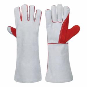 Guantes de soldadura de cuero de primera calidad, blancos, de trabajo manual, de seguridad, CE Cat II, de grano de cabra y piel de vaca, para soldadura MIG/Arco/Argón, con característica de horno, guantes completos. - Product Image 1