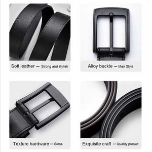 Formal Black Cow Hide Leather <b>Belt</b> With Rectangular Pin Buckle Solid Design Durable Men's Dress <b>Belt</b> - Product Image 3