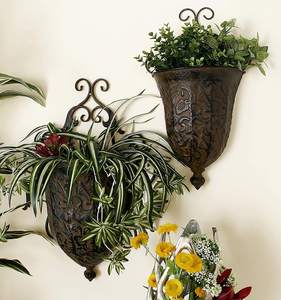 Precio a granel Adiba Home Decor Scroll Wall Planter Set Unique Vintage Design Indoor Outdoor Hanging 22 18 H Brown Brass Christmas - Product Image 6