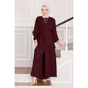 Motif décontracté Aerobin Modest Ensemble Hijab 2 pièces Bordeaux - Product Image 3