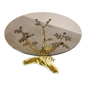Mesa de centro de aluminio floral vintage con base brillante y vidrio templado adecuado para exhibición y uso diario - Product Image 3