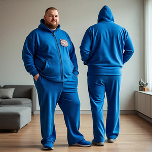 New Custom Logo Men Full Zip Tech Fleece Hoodie & Flare Pant Plus Size Tracksuit / Men Tracksuit 100% Cotton & Breathable Set - Product Image 3