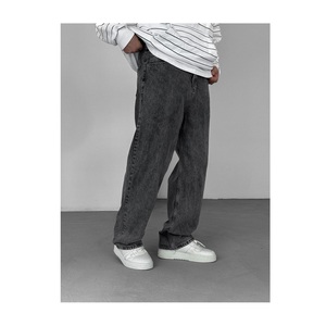 Pantalones vaqueros lavados tejidos de Hip Hop para hombre, ropa de calle deportiva informal de pierna ancha, 100% algodón - Product Image 2