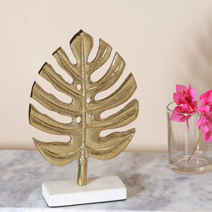 Feuille métallique avec base en marbre pour table console d'entrée, étagère décorative, accent artistique moderne, élévation du style contemporain de la maison - Product Image 1