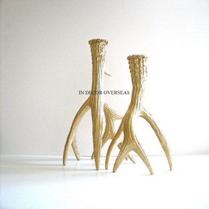 Set Of 2 Luxurious Quality Metal <b>Silver</b> Color Finishing Shiny Polished Antler Designer <b>Candle</b> <b>Stick</b> Holder Lighting Supplies - Product Image 2