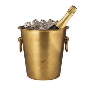 Hielera para Vino Redonda de Metal con Acabado en Latón Antiguo, Cubitera para Champán para el Hogar y Hoteles, Cubitera para Fiestas - Product Image 1