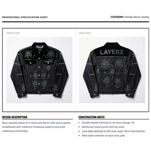 แจ็คเก็ตยีนส์ผู้หญิงทรงบ็อกซี่ สไตล์ Y2K ตกแต่งคริสตัลและเพชรเทียม งานคัสตอมสุดหรู กันลม เป็นมิตรกับสิ่งแวดล้อม - Product Image 6