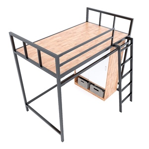 Cama litera doble moderna y contemporánea con armario, de madera maciza de caucho y estructura de hierro, cama para el hogar con almacenamiento - GT009 - Product Image 2