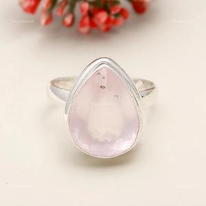 Bague en argent sterling 925 avec quartz rose naturel serti clos, pierre de naissance de janvier, forme poire, cadeau de mariage, bijou - Product Image 2