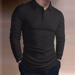 Camiseta Polo para Hombre, de Lujo, Estilo Ejecutivo, Ajustada, de Color Sólido, Informal, con Solapa, Manga Larga - Product Image 4
