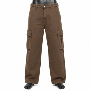 Pantalones Cargo Marrones Personalizados al por Mayor, Pantalones Casuales de Algodón de Pierna Ancha y Múltiples Bolsillos para Hombre, Ropa Urbana de Alta Calidad - Product Image 1