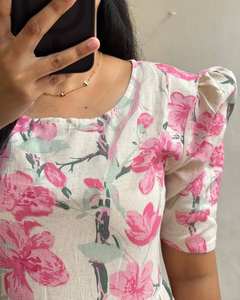 ชุดเดรสผ้าจอร์เจตต์พิมพ์ลายดอกไม้สำหรับผู้หญิง แขนเสื้อแบบแฟนซี สไตล์อินเดีย ผ้าไหม สำหรับงานแต่งงานและงานเลี้ยงสำหรับผู้ใหญ่ - Product Image 3