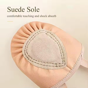 Venta al por mayor de zapatos de baile de ballet suaves de gimnasia rítmica de cuero genuino para mujer en stock de EE. UU. Zapatos giratorios de tira elástica de suela media - Product Image 5