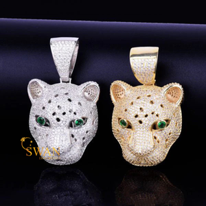 Collar con colgante de cabeza de leopardo para hombre de 5 CT con Plata de Ley 925 y joyería de animales de diamante de moissanita de corte brillante redondo - Product Image 2