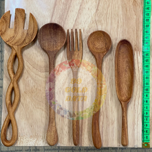 Ensemble de cuillères de service rétro en bois plaqué or, finition miroir, à long manche, jetables, brun naturel, pour fêtes - Product Image 4
